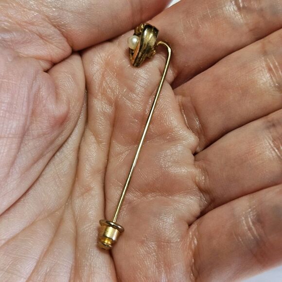 *Sale* Vintage Gold Tone Heart With Faux Pearl Stick Pin - Picture 3 of 9
